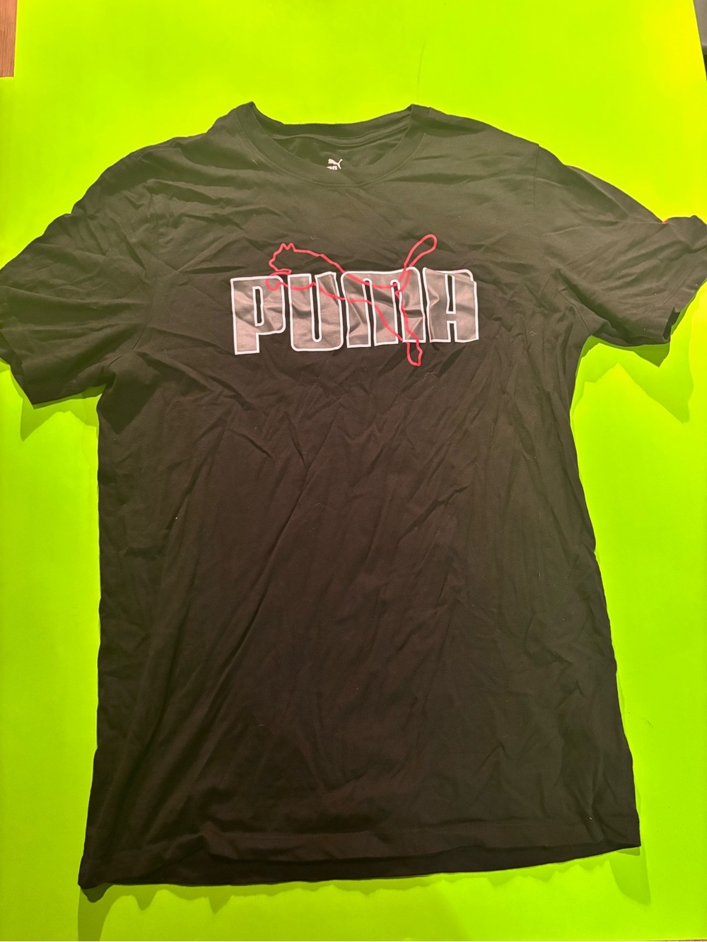 Puma Black Short Sleeve Graphic Tee with Red Outline Logo